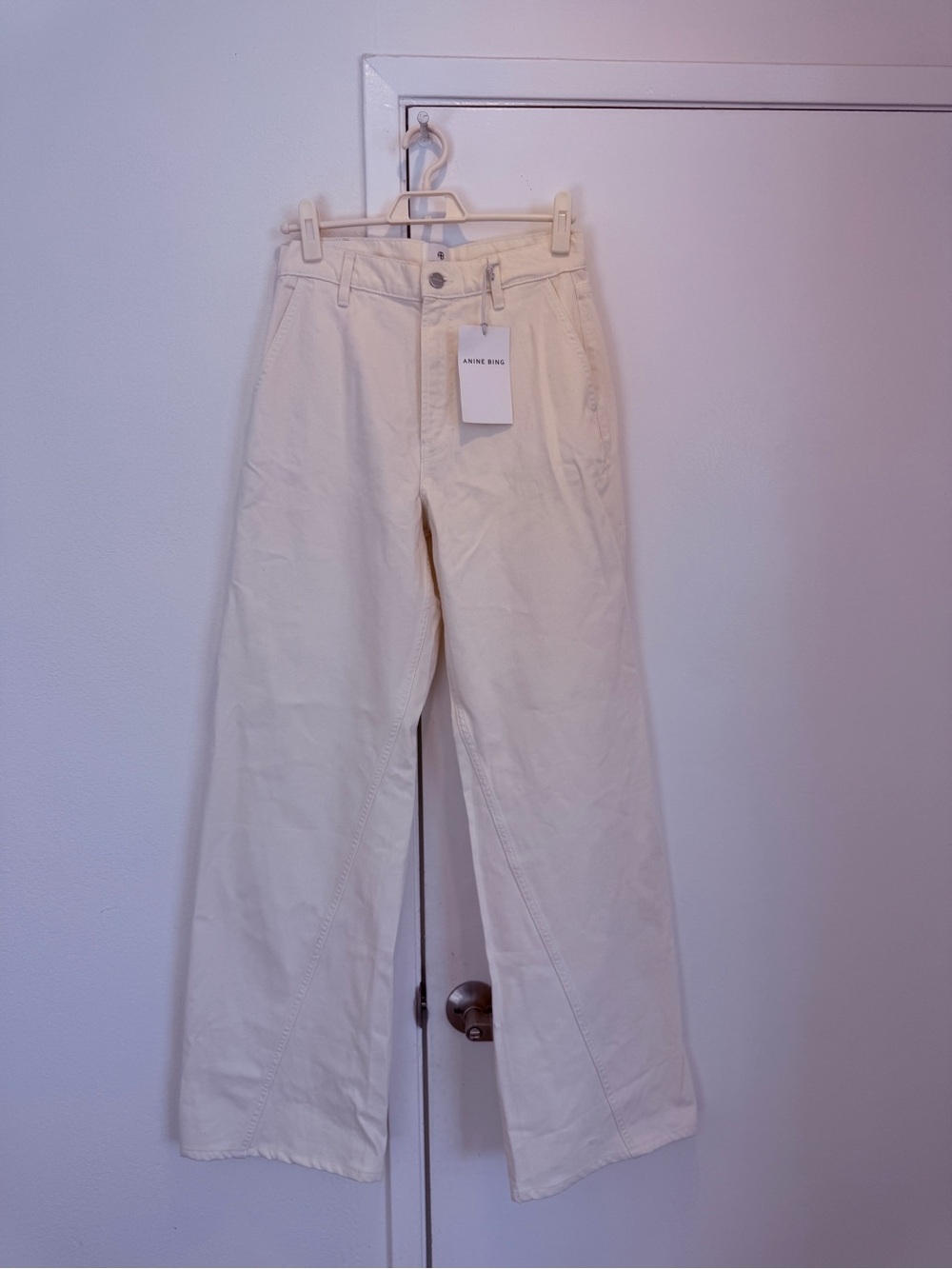 NWT Anine Bing Anne Klein Cream Wide-Leg Jeans